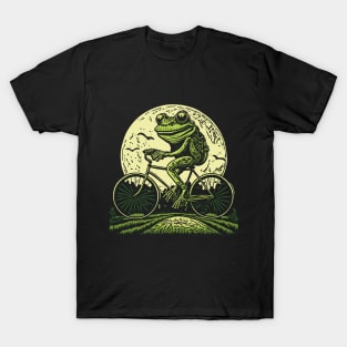 Cottagecore Frog Riding Bicycle T-Shirt